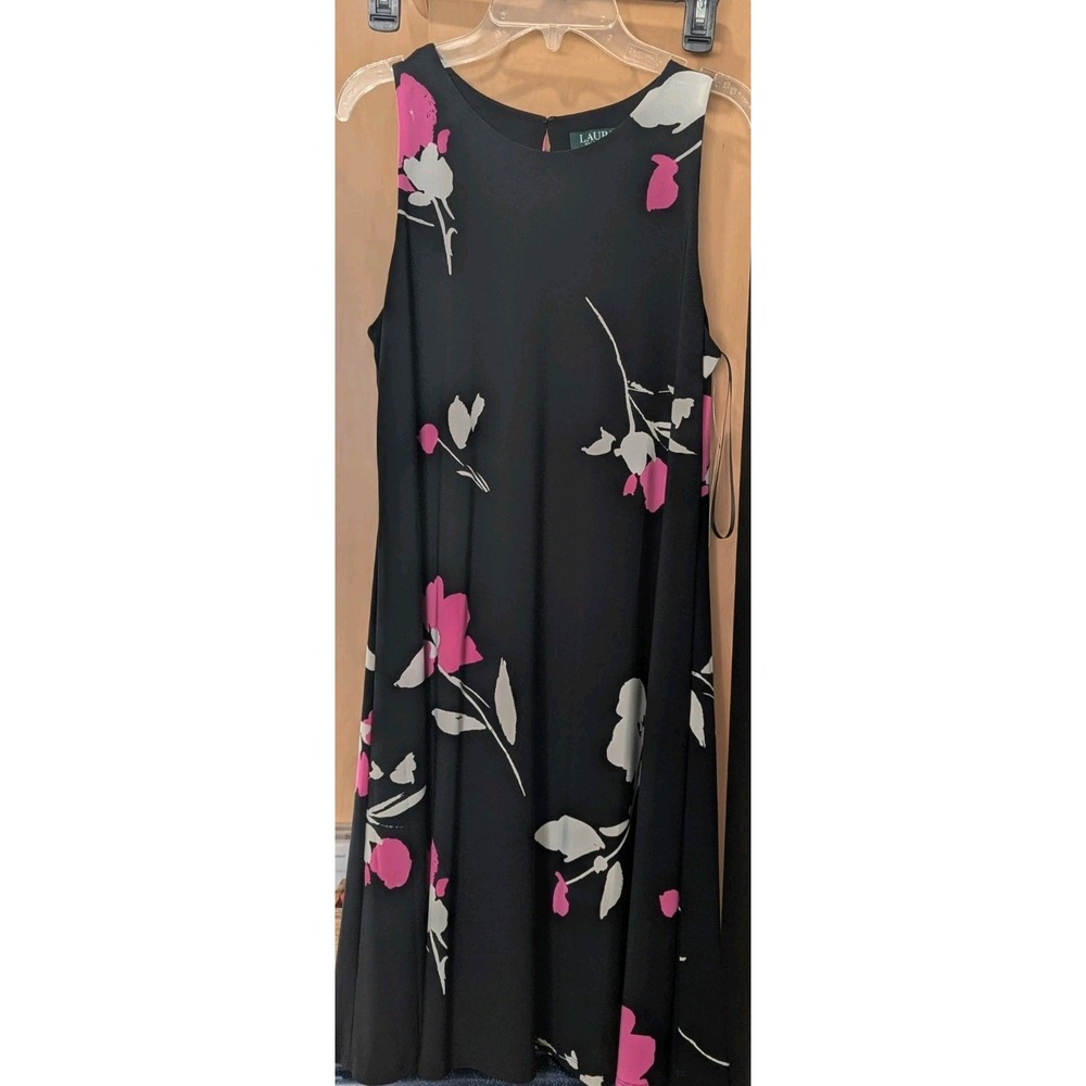 LAUREN Ralph Lauren Classic A-lined Black Floral Dress Size 6‎ NWT